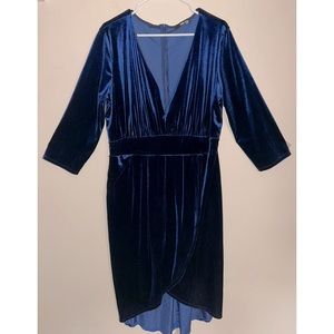 ASOS Blue Velvet Faux Wrap Dress (SIZE 18)